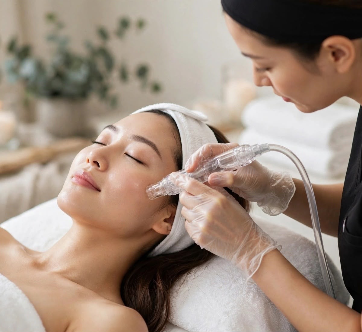 Hydro Facial treatment being performed on a client at Kaaya Skin & Hair Studio
