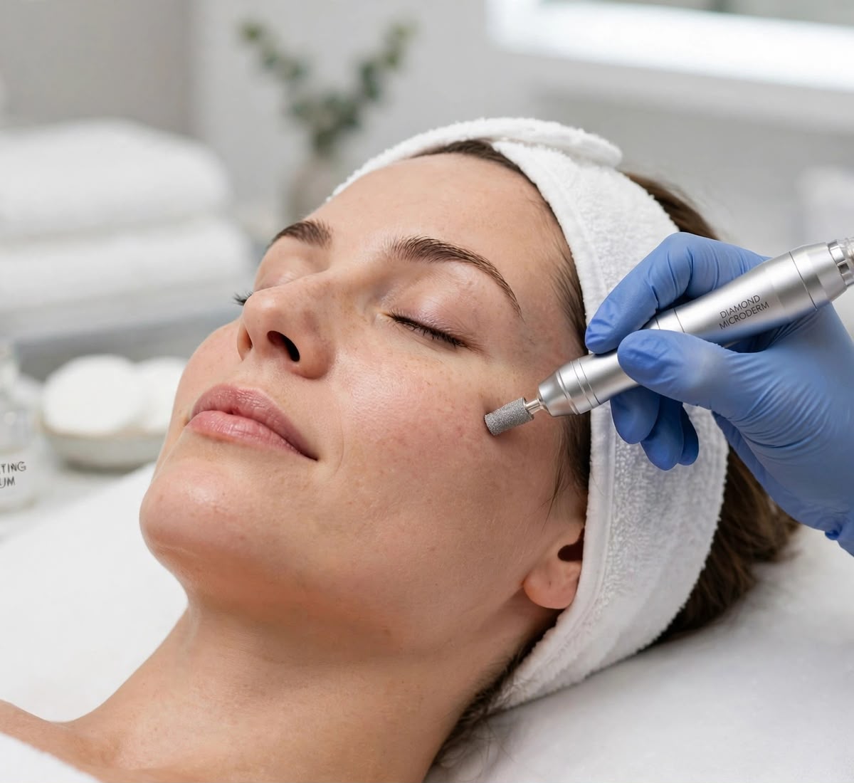 Microdermabrasion treatment being performed on a client at Kaaya Skin & Hair Studio