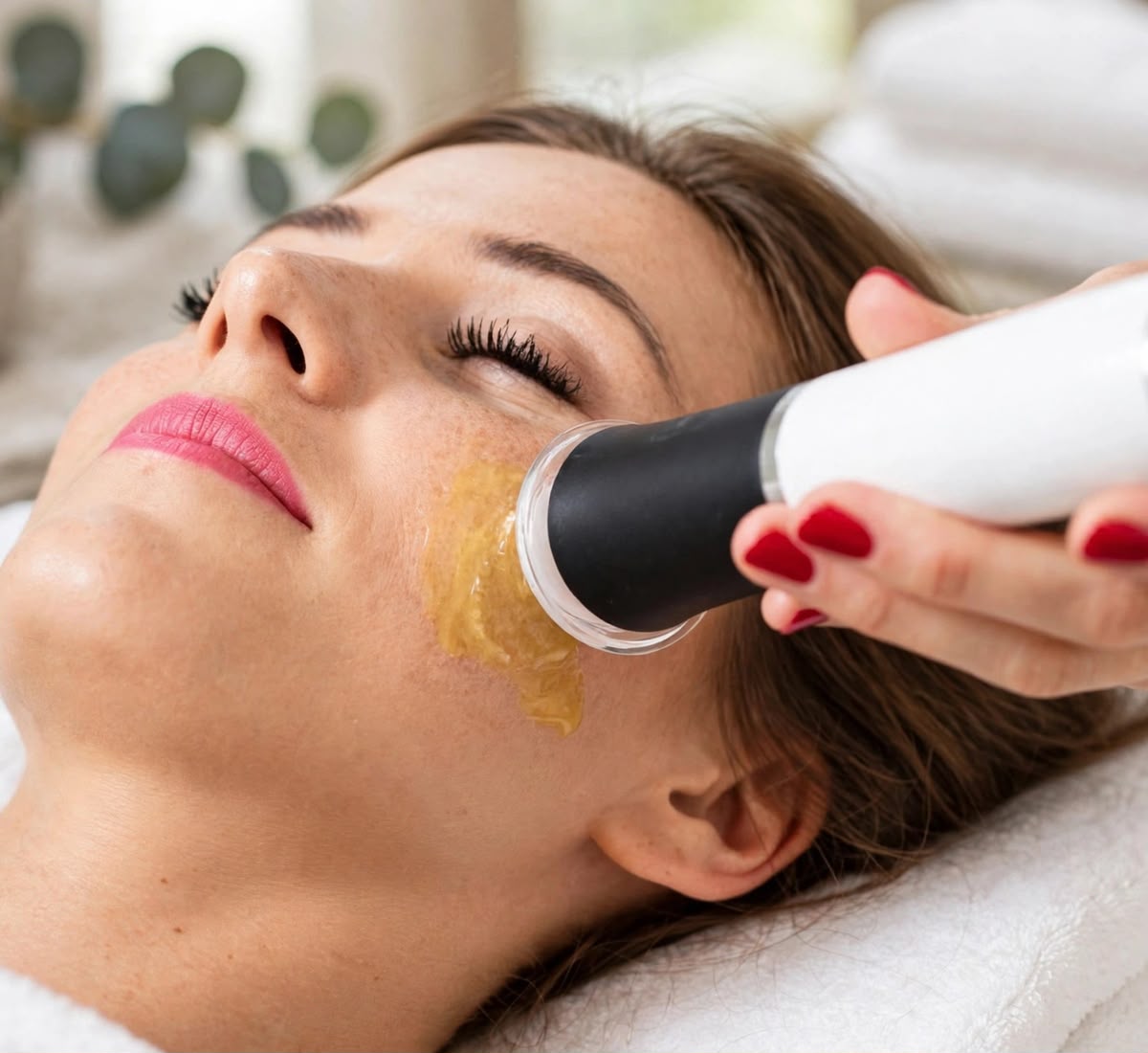 Oxygen Facial treatment being performed on a client at Kaaya Skin & Hair Studio